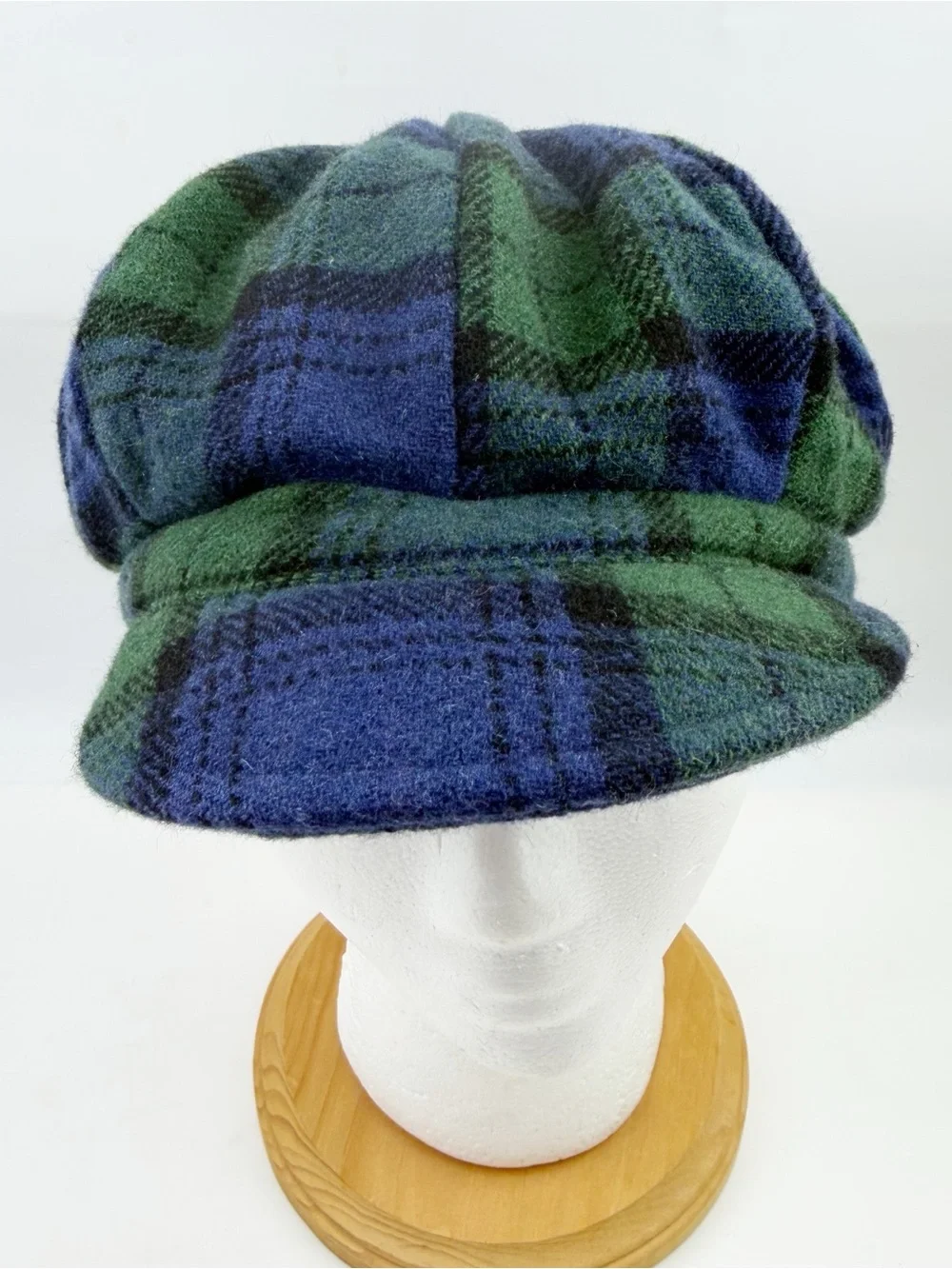 Vintage The Limited Green Blue Plaid Wool Newsboy Cap Hat Academia Italy Y2K